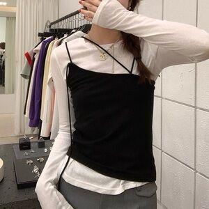 Black & white long sleeve layered top set